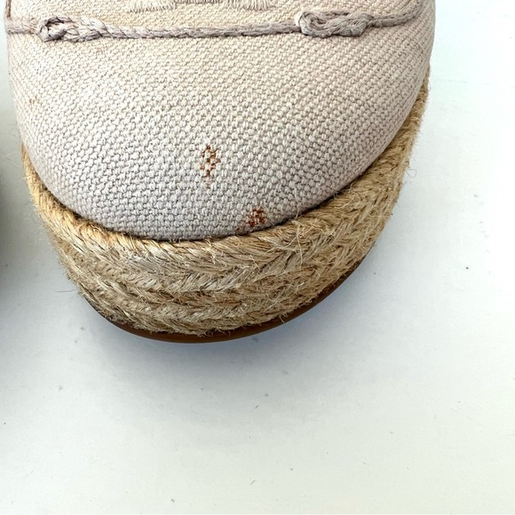 PRADA Beige Canvas Ankle Strap Lace Wrap Platform Wedges Sandal Espadrille Sz 38 - Picture 11 of 15